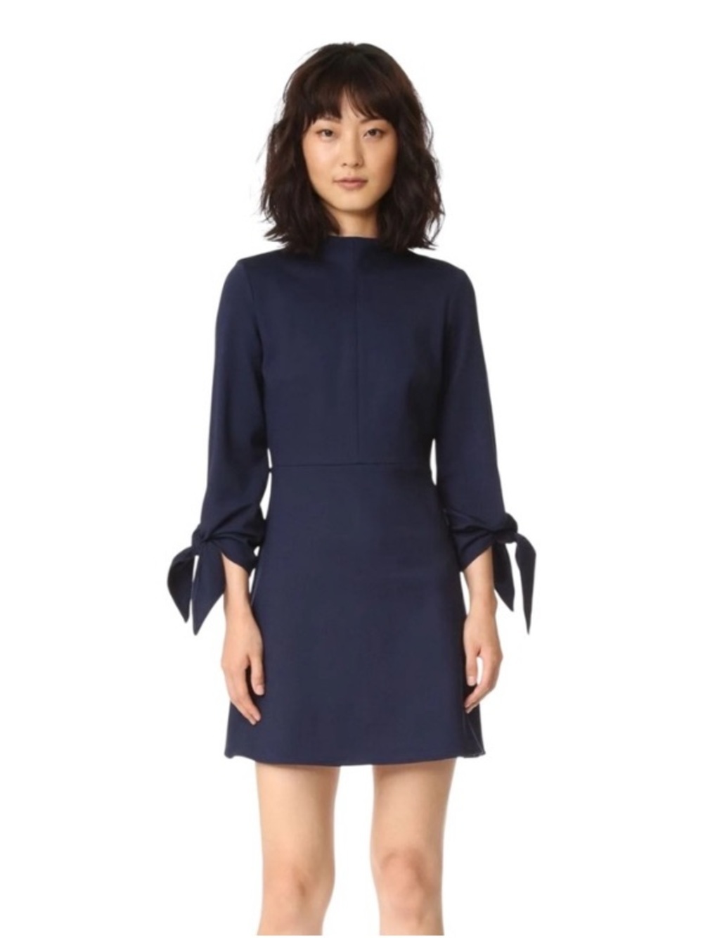 Tibi Navy Mini Dress with Tie Cuffs